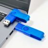 blue rotating pendrive plug into computer