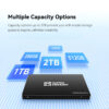 T100 solid state drive capacity options up to 2TB providing ample storage space