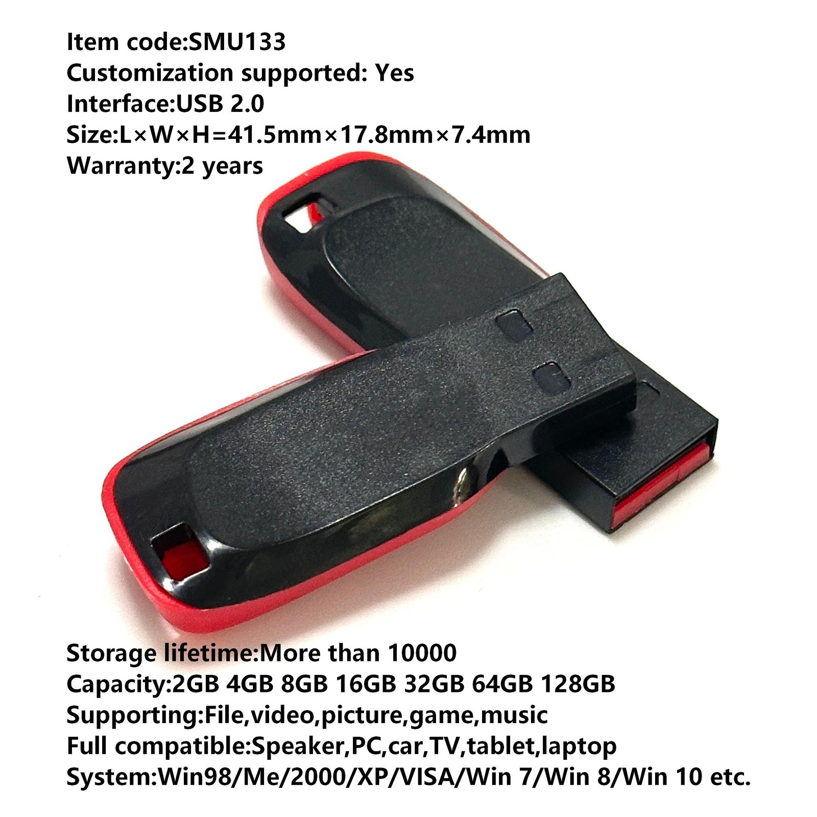 Red black USB flash drive for SanDisk Cruzer Blade USB 2.0 Parameters and Specifications