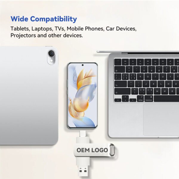 USB C metal flash drive directly plugged into Android smartphone for OTG photo backup