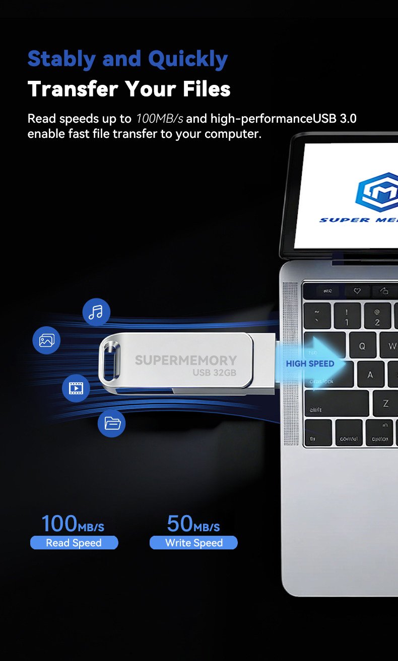 Multiple storage capacity options for dual USB Type-C metal flash drive from 2GB up to 256GB for different needs