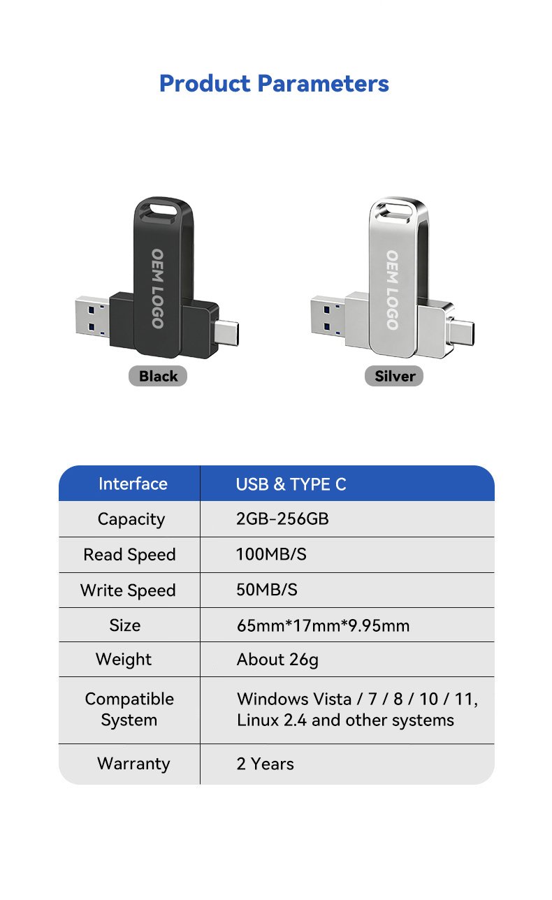 Close-up of matte black zinc alloy surface on dual USB Type-C metal flash drive showing premium metal grain and laser engraving area
